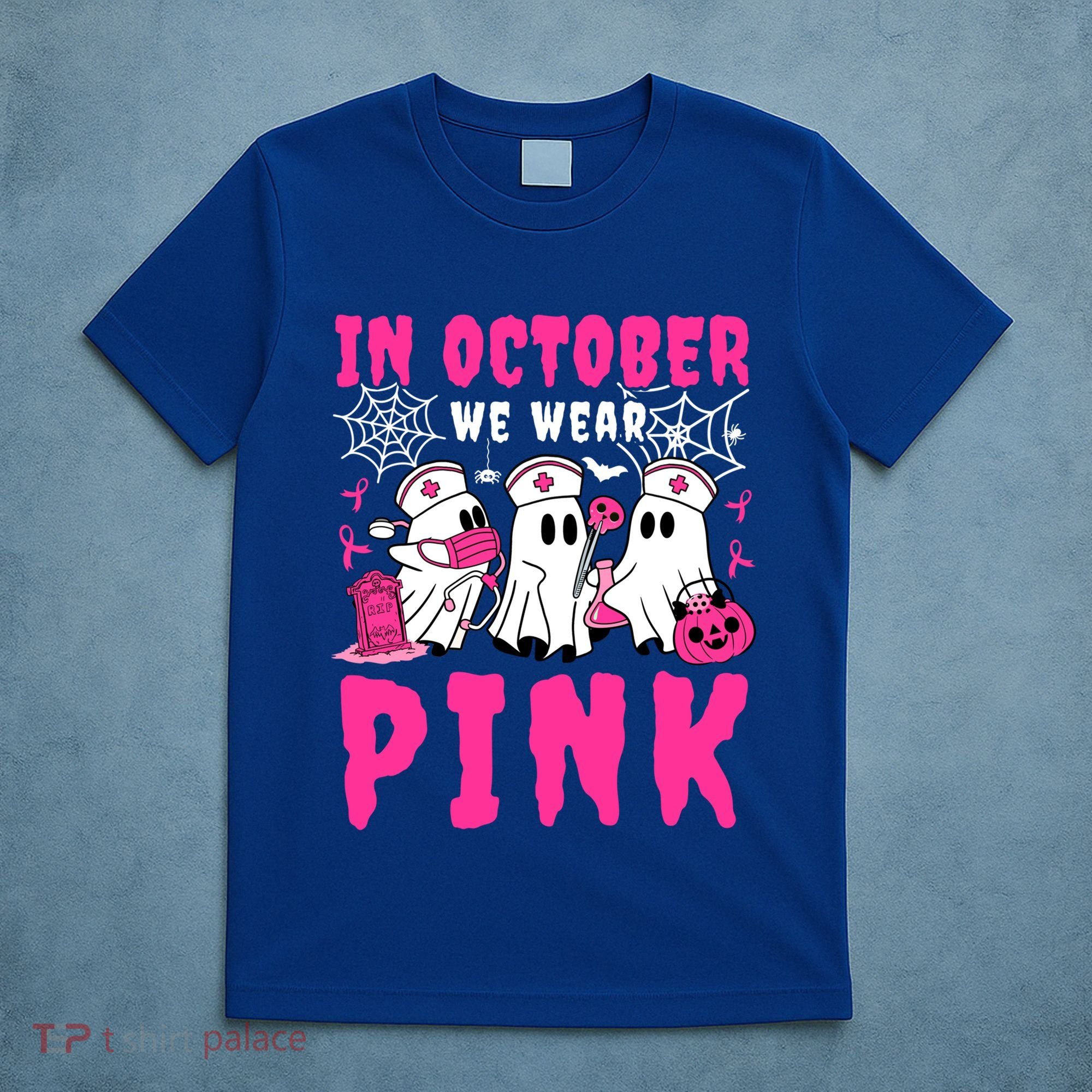 October We Wear Rn Nurse Ghost Halloween Breast Cancer Cool Gift T-Shirt