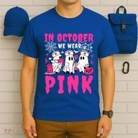 October We Wear Rn Nurse Ghost Halloween Breast Cancer Cool Gift T-Shirt thumb 6
