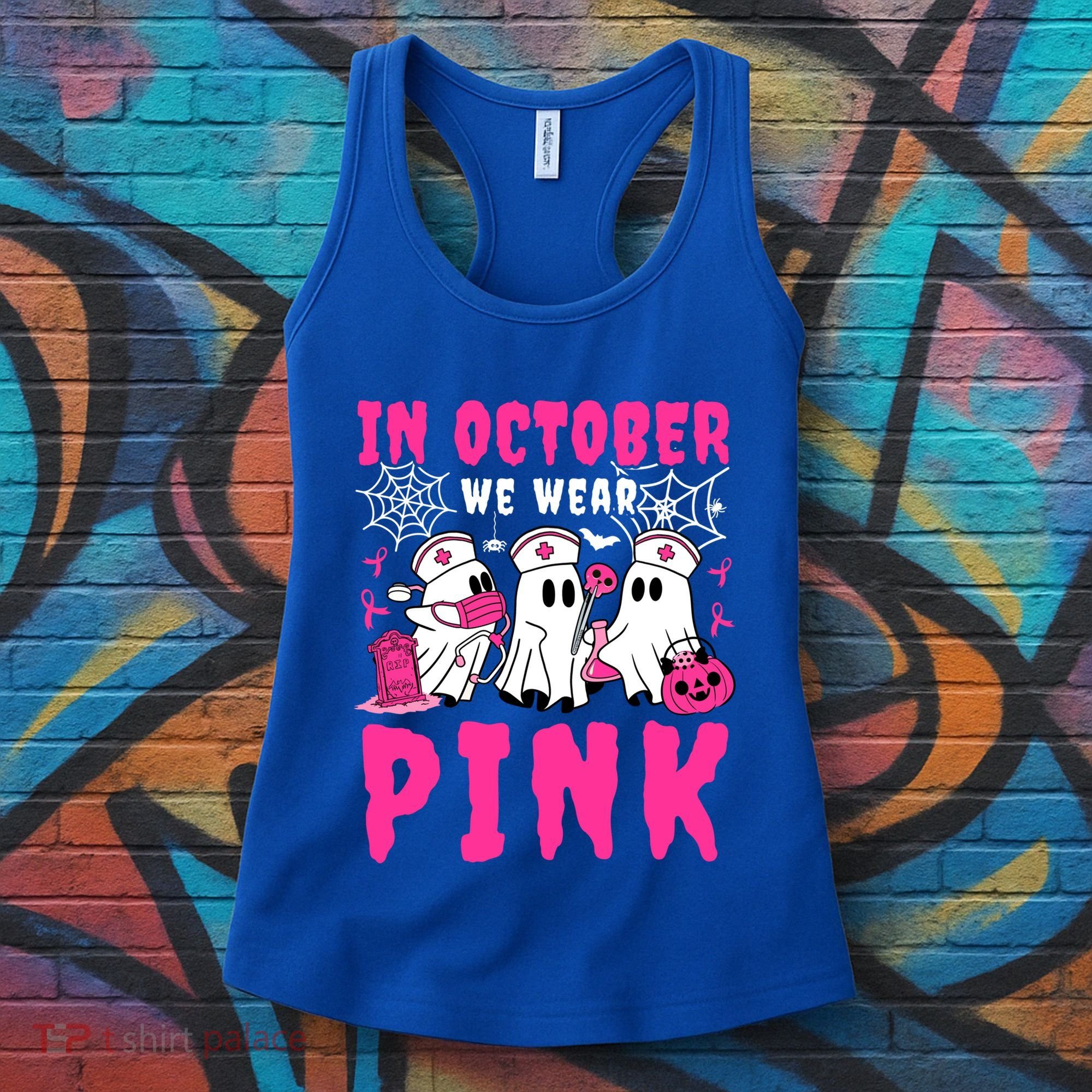 October We Wear Rn Nurse Ghost Halloween Breast Cancer Cool Gift Women's Tank Top