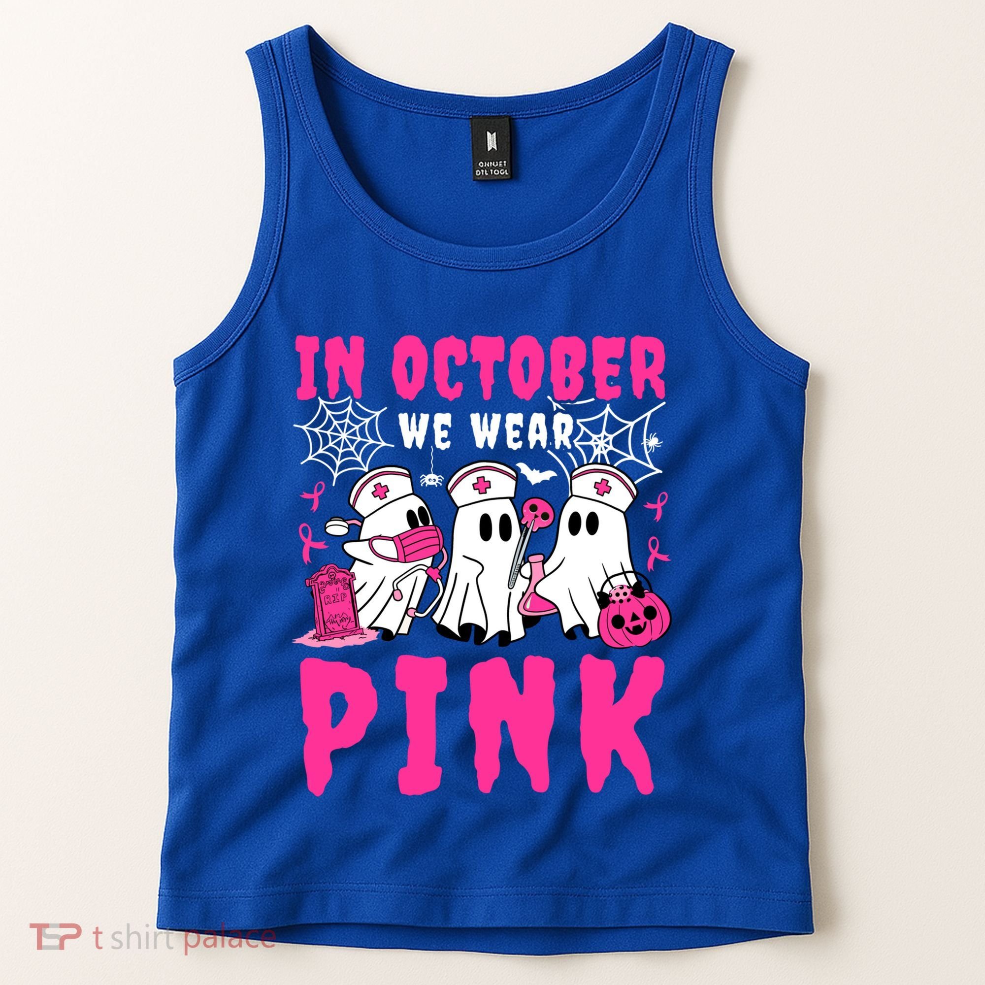 October We Wear Rn Nurse Ghost Halloween Breast Cancer Cool Gift Tank Top