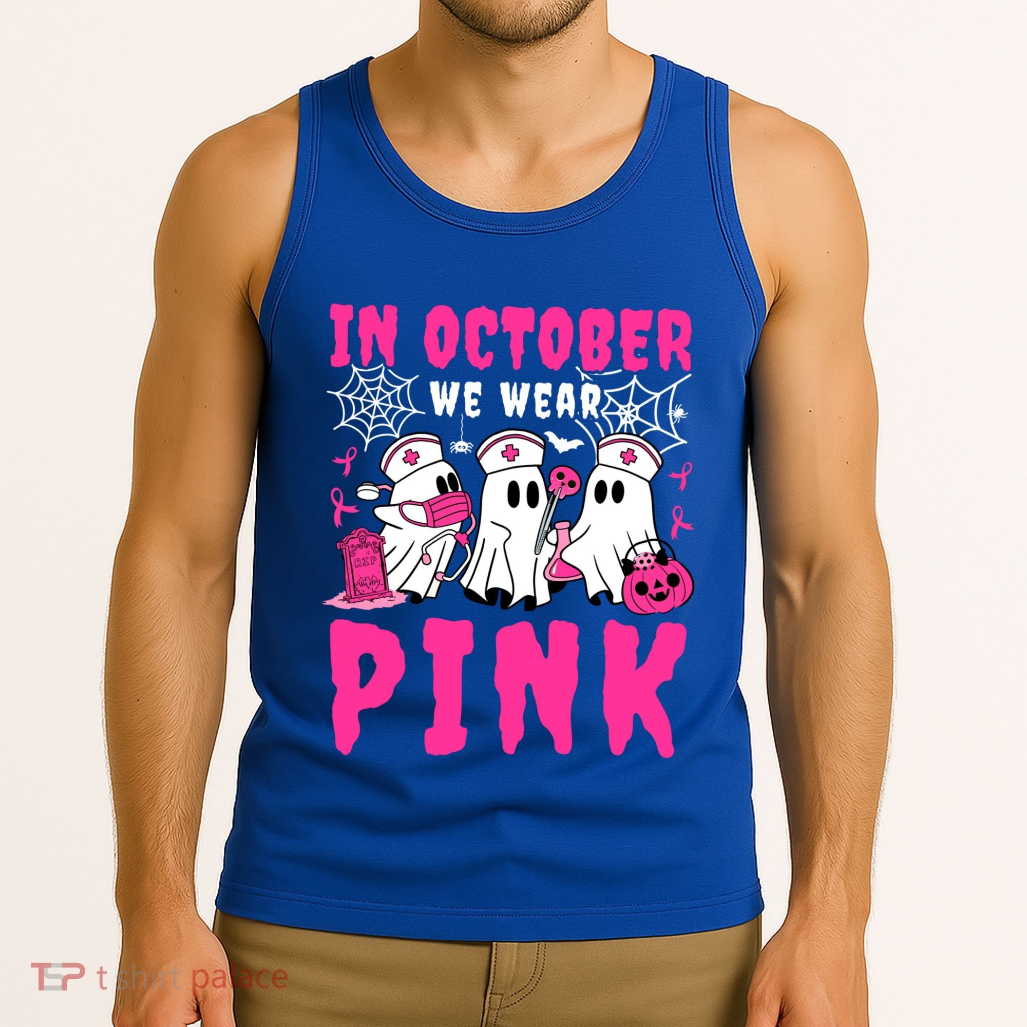 October We Wear Rn Nurse Ghost Halloween Breast Cancer Cool Gift Tank Top