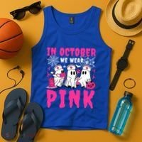 October We Wear Rn Nurse Ghost Halloween Breast Cancer Cool Gift Tank Top thumb 4