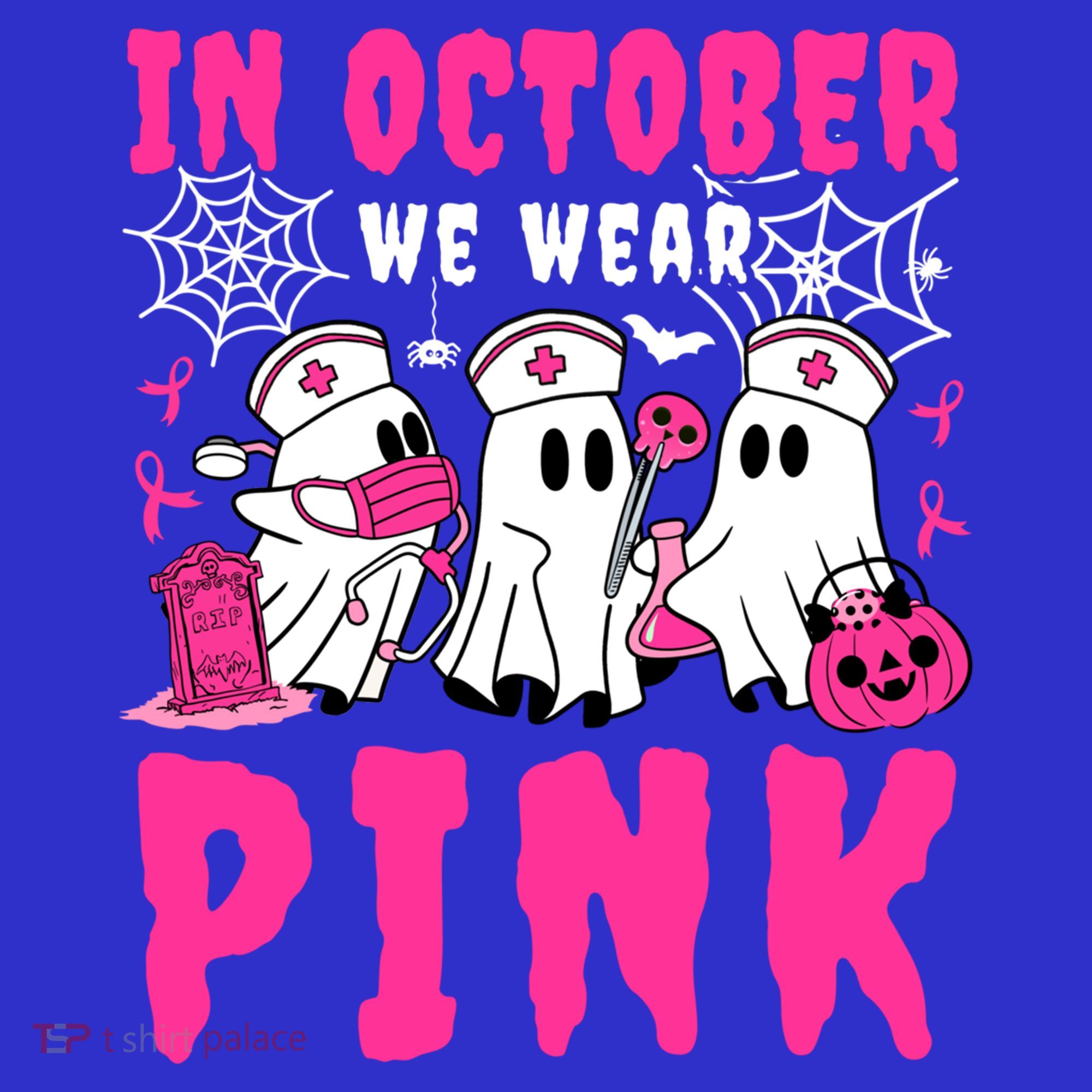 October We Wear Rn Nurse Ghost Halloween Breast Cancer Cool Gift Tank Top