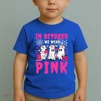 October We Wear Rn Nurse Ghost Halloween Breast Cancer Cool Gift Toddler T-Shirt thumb 2