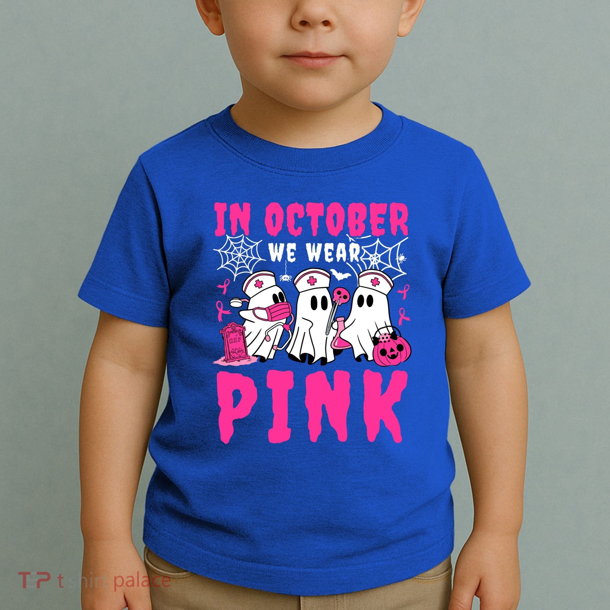 October We Wear Rn Nurse Ghost Halloween Breast Cancer Cool Gift Toddler T-Shirt