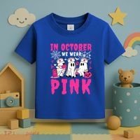 October We Wear Rn Nurse Ghost Halloween Breast Cancer Cool Gift Toddler T-Shirt thumb 3