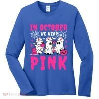 October We Wear Rn Nurse Ghost Halloween Breast Cancer Cool Gift Women's Long Sleeve Shirt thumb 0