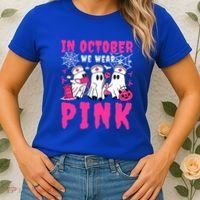 October We Wear Rn Nurse Ghost Halloween Breast Cancer Cool Gift Women's T-Shirt thumb 2