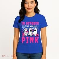 October We Wear Rn Nurse Ghost Halloween Breast Cancer Cool Gift Women's T-Shirt thumb 4