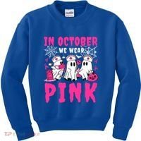 October We Wear Rn Nurse Ghost Halloween Breast Cancer Cool Gift Kids Sweatshirt thumb 0