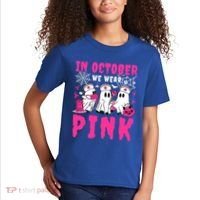 October We Wear Rn Nurse Ghost Halloween Breast Cancer Cool Gift Kids T-Shirt thumb 2