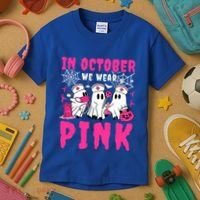 October We Wear Rn Nurse Ghost Halloween Breast Cancer Cool Gift Kids T-Shirt thumb 3