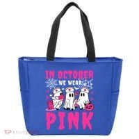 October We Wear Rn Nurse Ghost Halloween Breast Cancer Cool Gift Tote Bag thumb 0