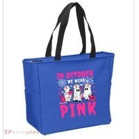 October We Wear Rn Nurse Ghost Halloween Breast Cancer Cool Gift Tote Bag thumb 2