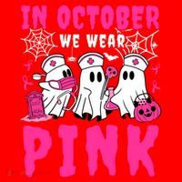 October We Wear Rn Nurse Ghost Halloween Breast Cancer Cool Gift Santa Hat thumb 1