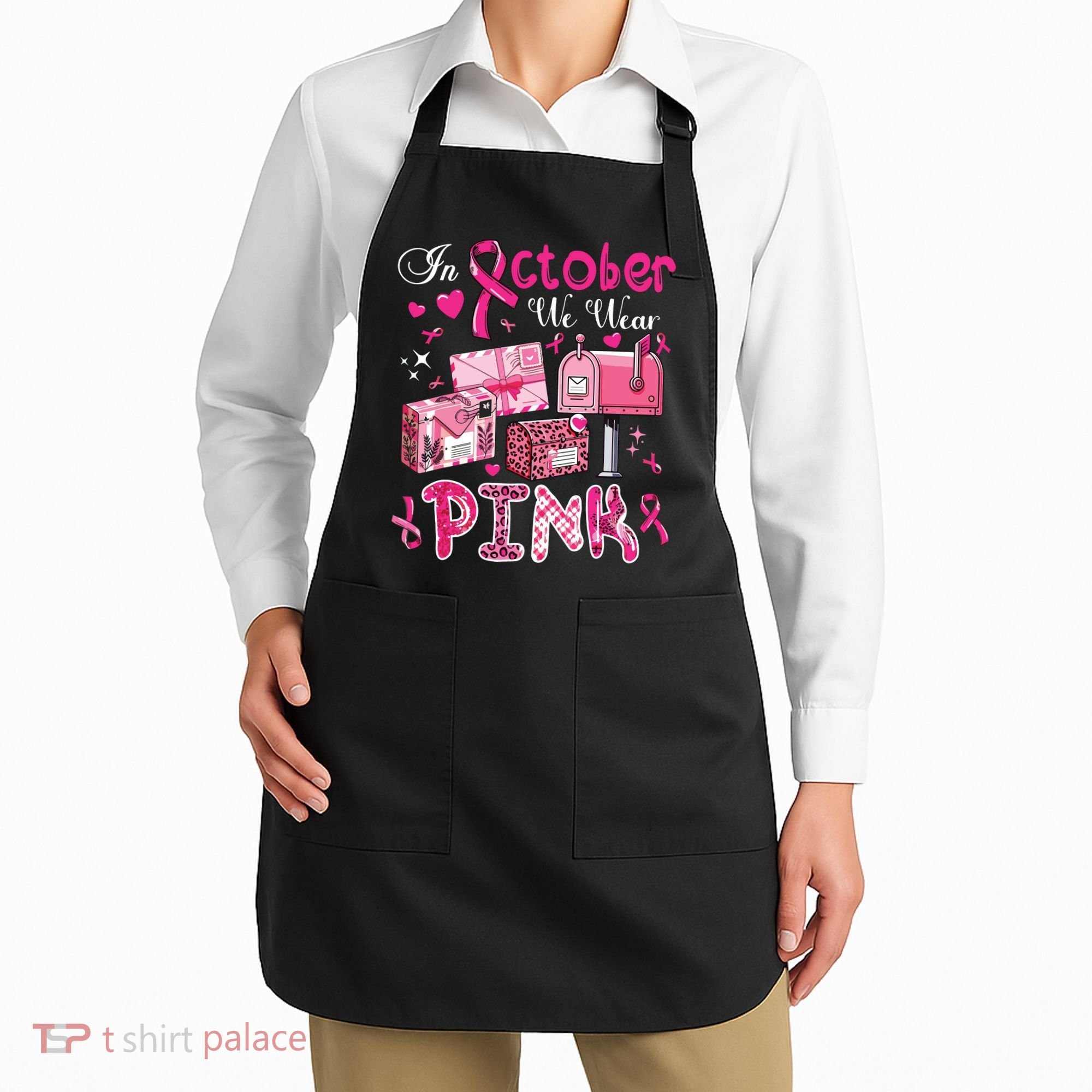 October We Wear Breast Cancer Awareness Postal Worker Apron