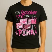 October We Wear Breast Cancer Awareness Postal Worker T-Shirt thumb 3