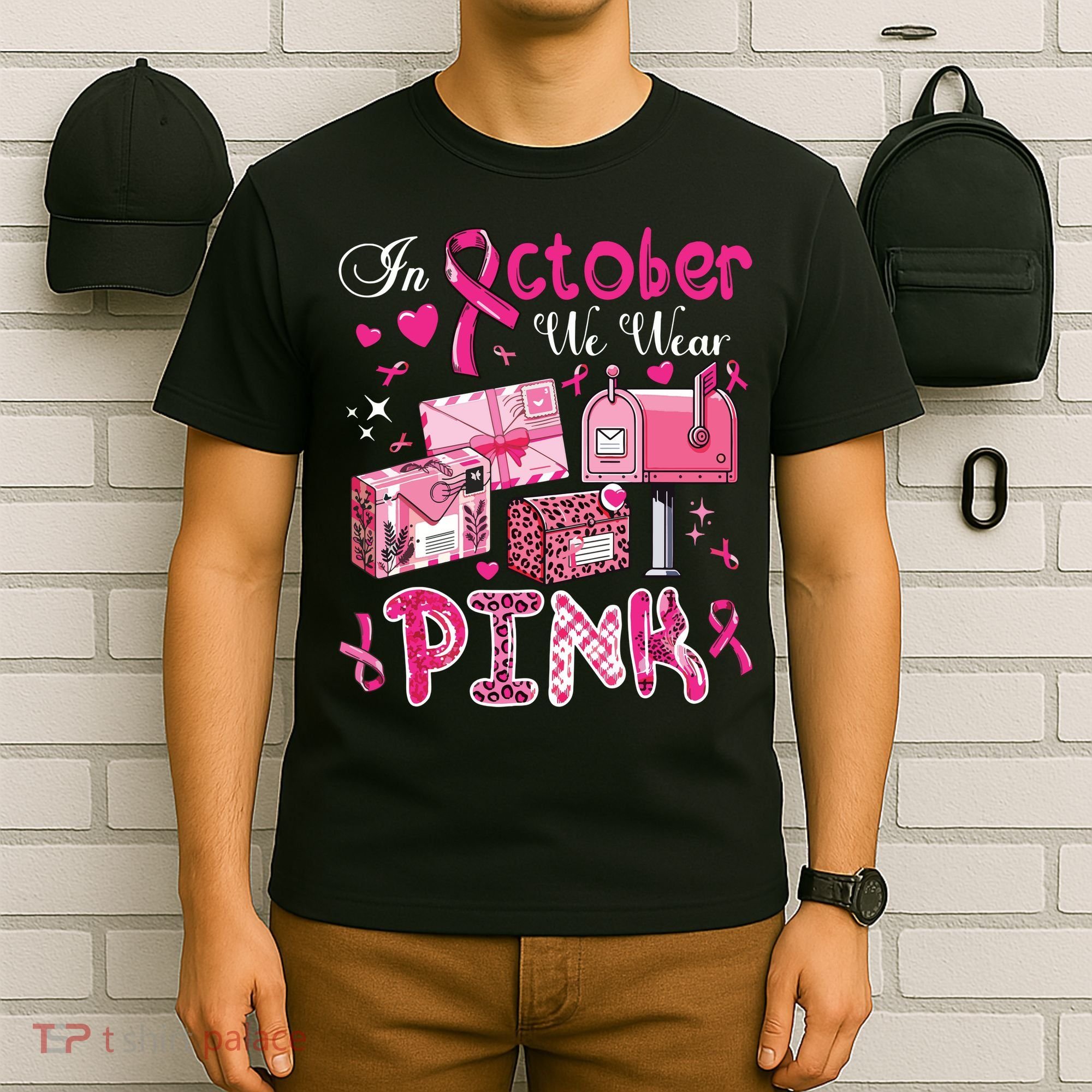 October We Wear Breast Cancer Awareness Postal Worker T-Shirt