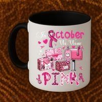 October We Wear Breast Cancer Awareness Postal Worker Coffee Mug thumb 2