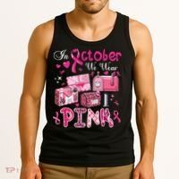 October We Wear Breast Cancer Awareness Postal Worker Tank Top thumb 3