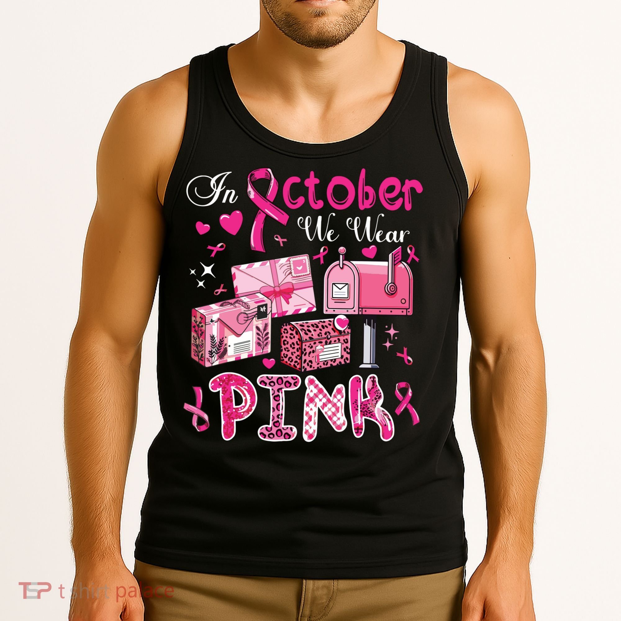 October We Wear Breast Cancer Awareness Postal Worker Tank Top
