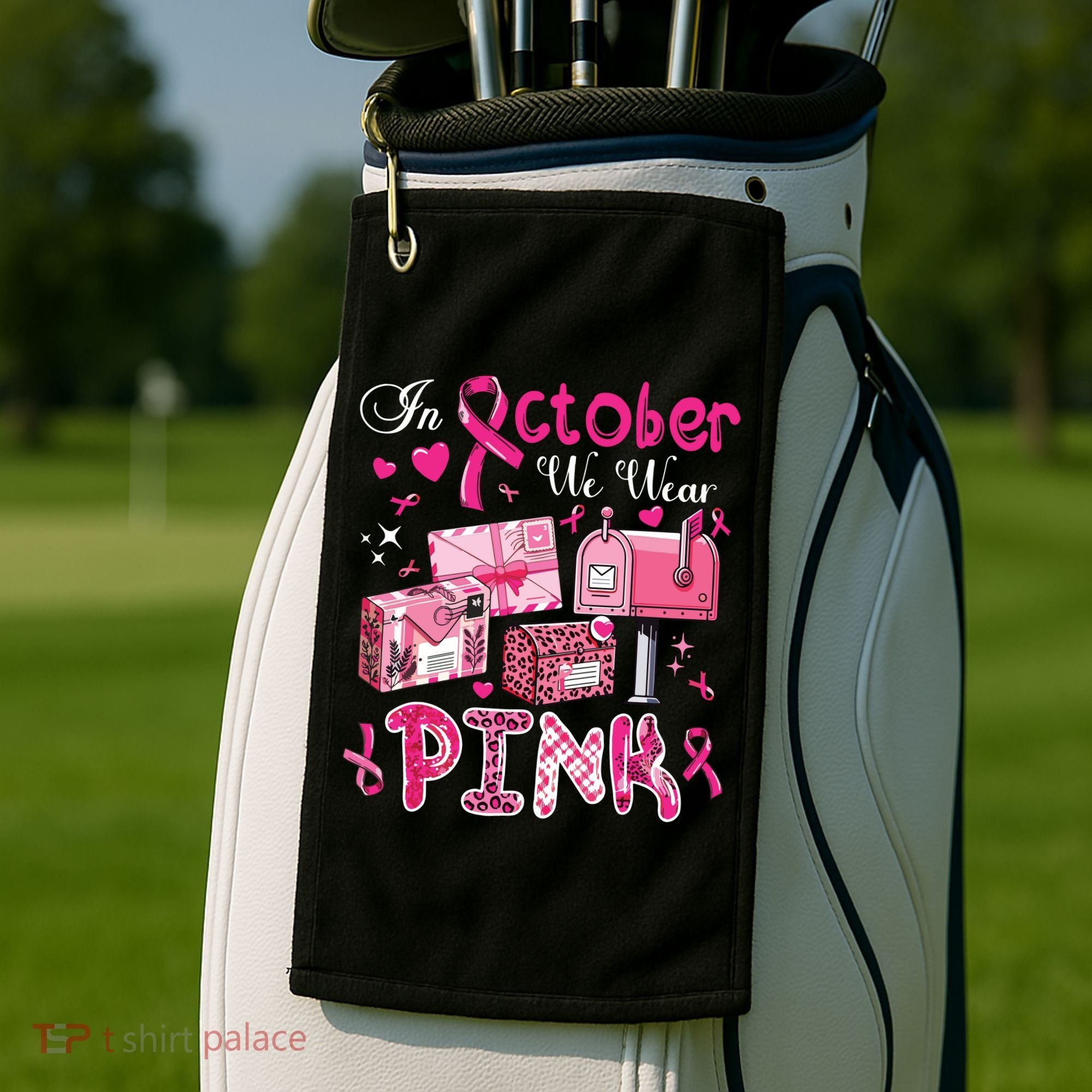 October We Wear Breast Cancer Awareness Postal Worker Golf Towel