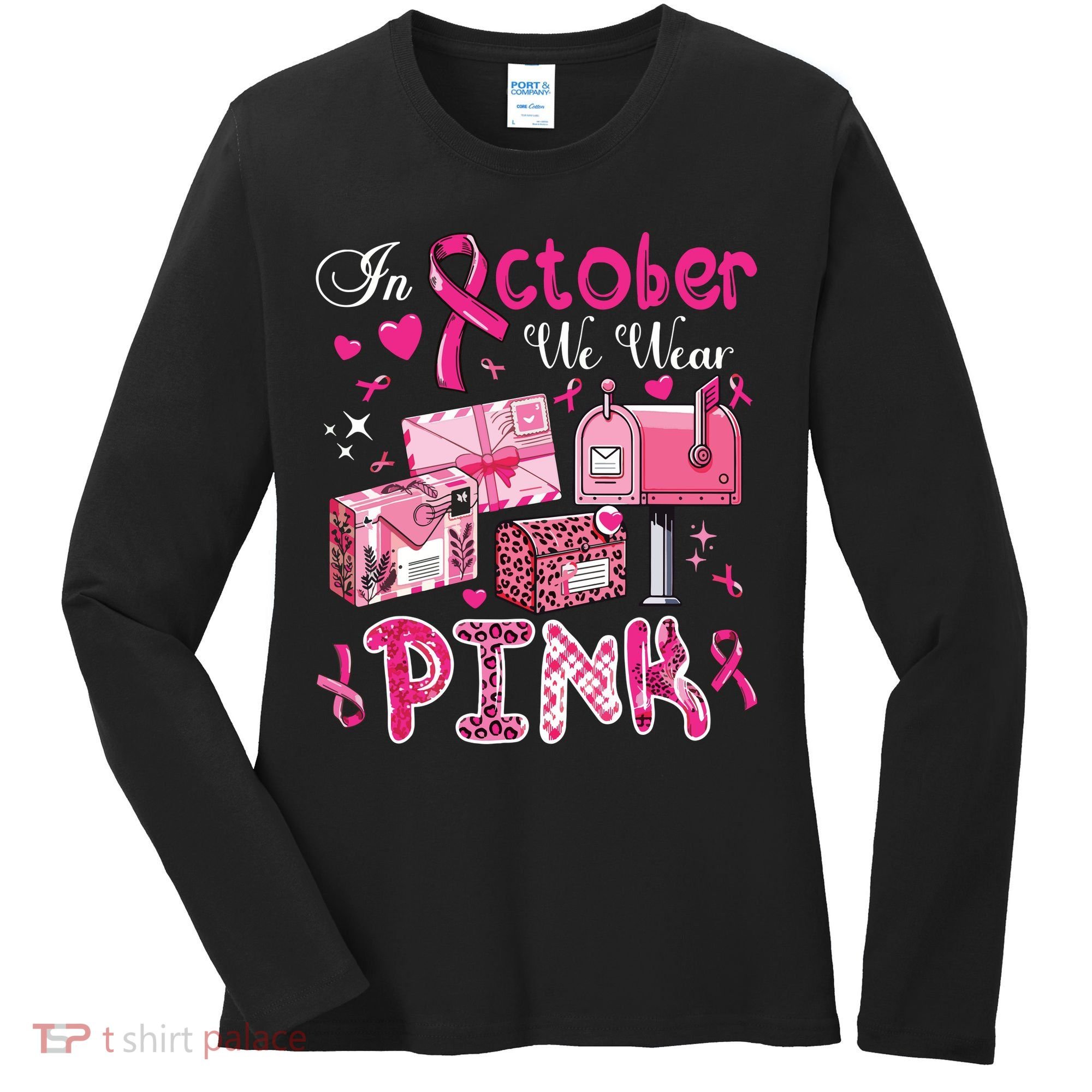 October We Wear Breast Cancer Awareness Postal Worker Women's Long Sleeve Shirt