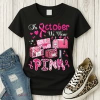 October We Wear Breast Cancer Awareness Postal Worker Women's T-Shirt thumb 3