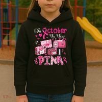 October We Wear Breast Cancer Awareness Postal Worker Kids Hoodie thumb 3