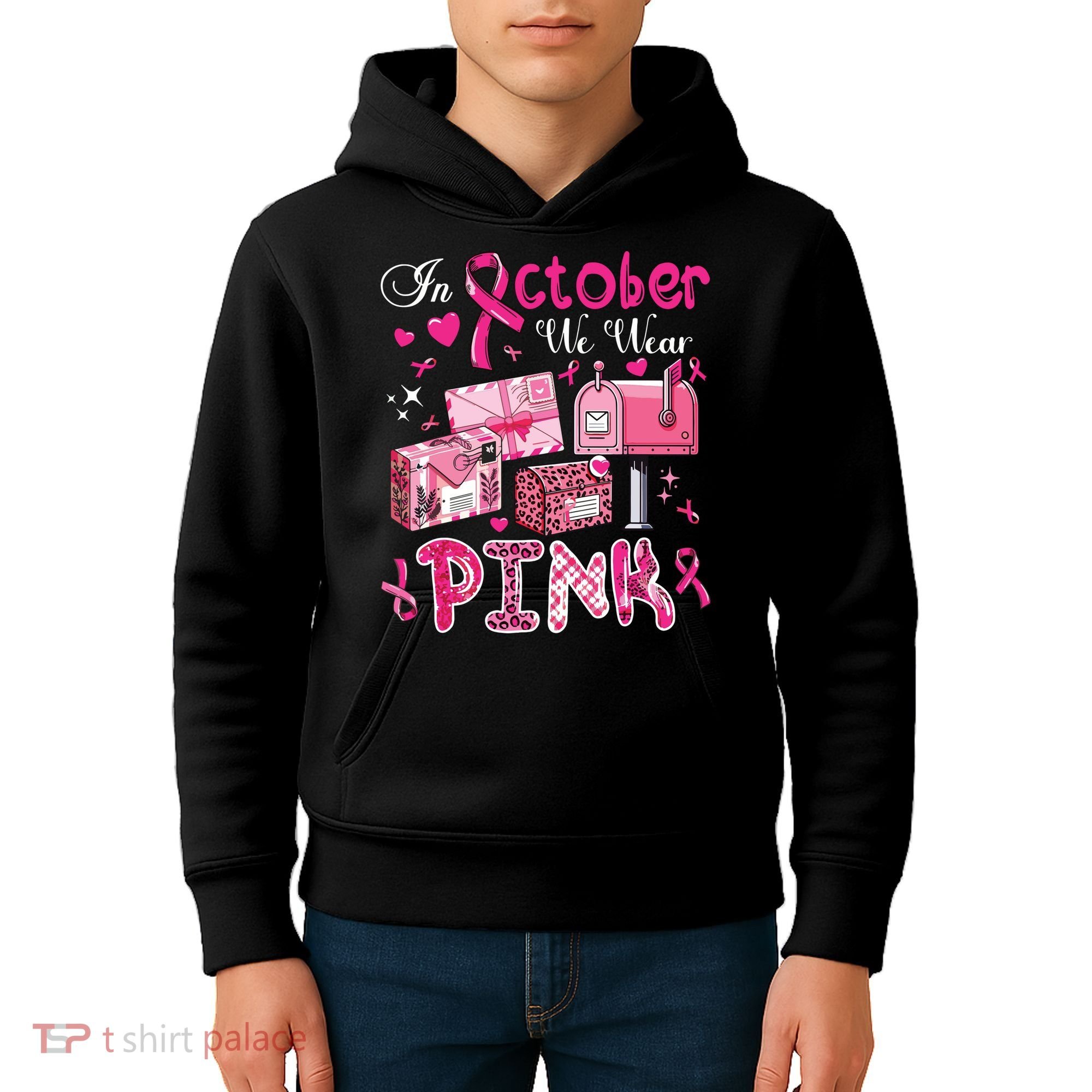 October We Wear Breast Cancer Awareness Postal Worker Kids Hoodie