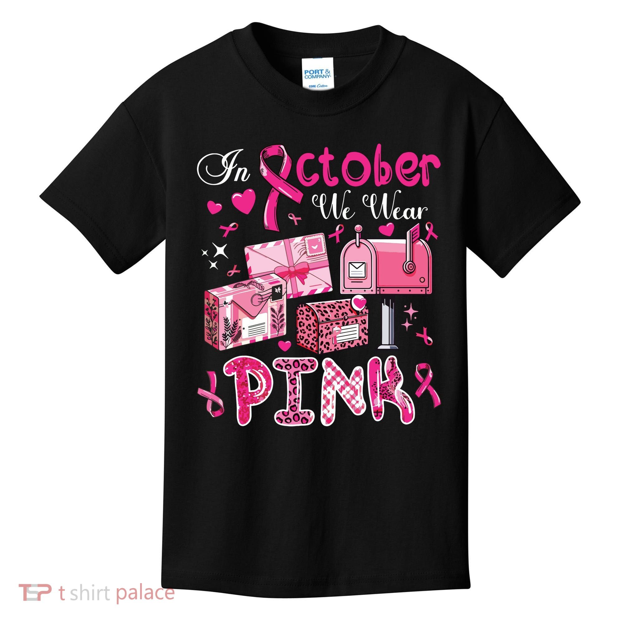 October We Wear Breast Cancer Awareness Postal Worker Kids T-Shirt