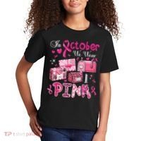 October We Wear Breast Cancer Awareness Postal Worker Kids T-Shirt thumb 2