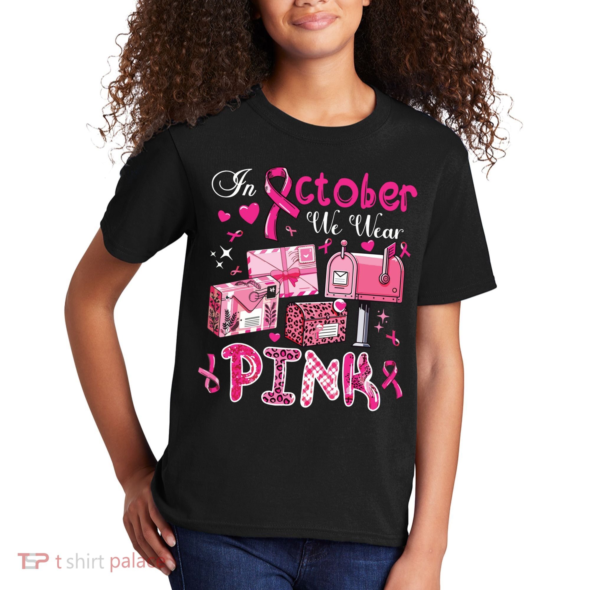 October We Wear Breast Cancer Awareness Postal Worker Kids T-Shirt