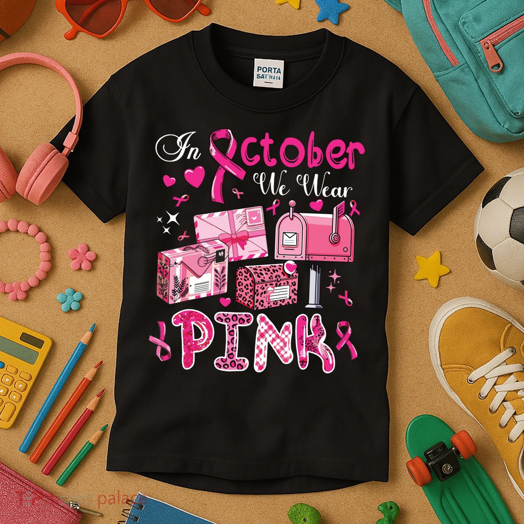 October We Wear Breast Cancer Awareness Postal Worker Kids T-Shirt