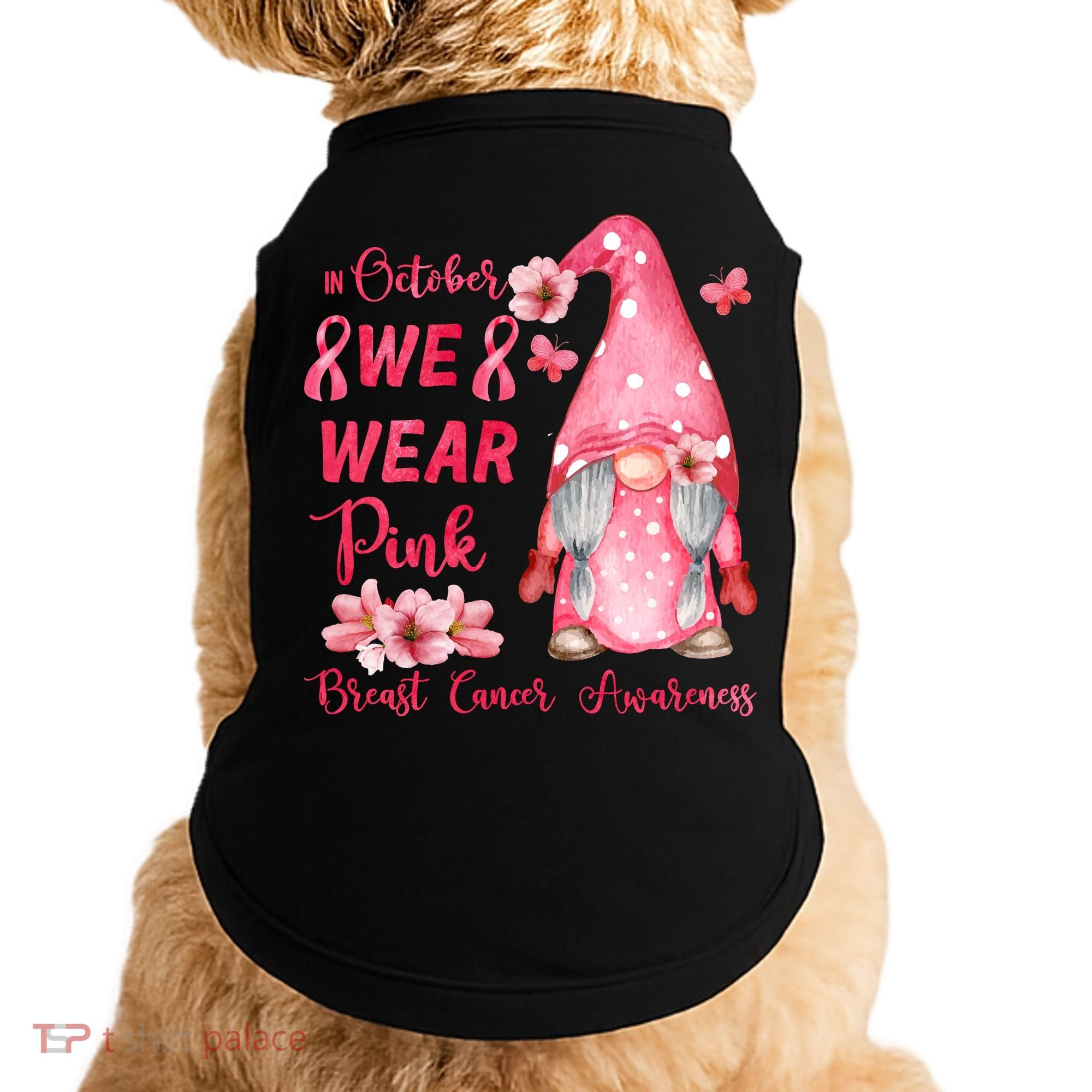 October We Wear Pink Gnome Breast Cancer Awareness Doggie Tank