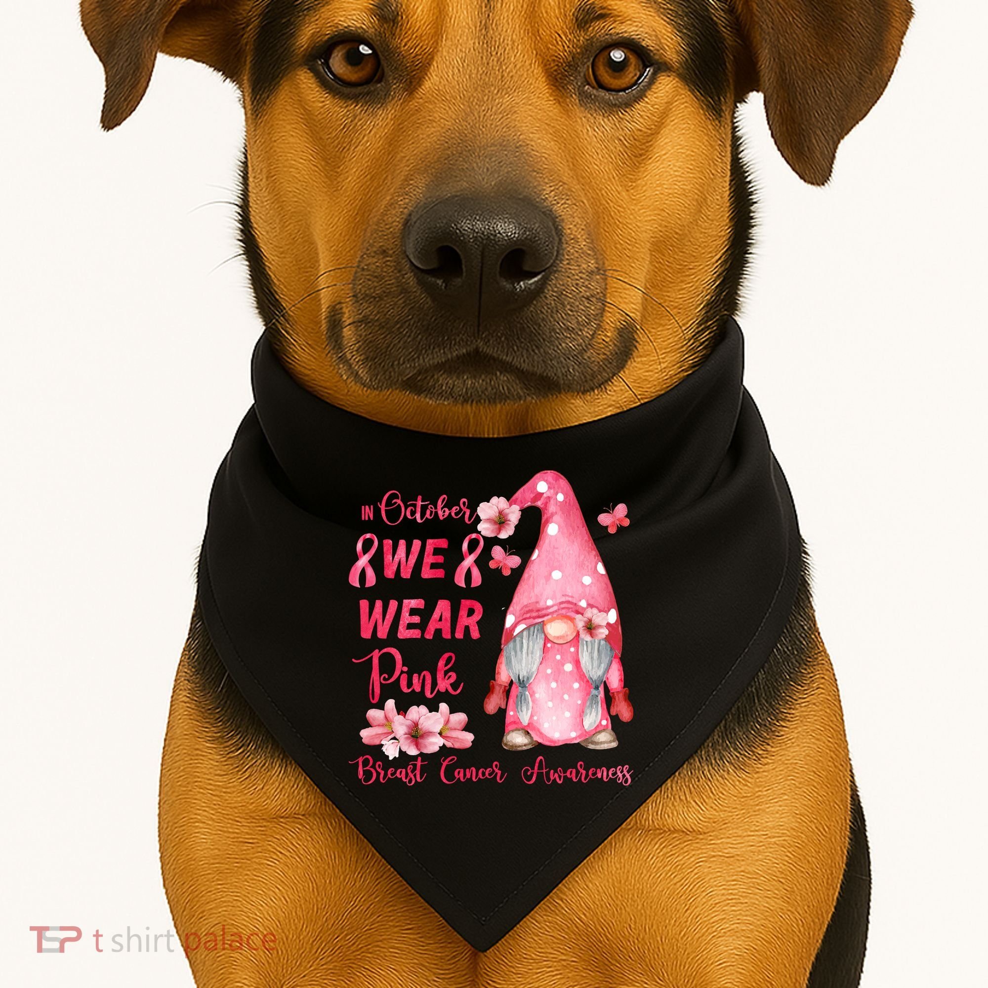 October We Wear Pink Gnome Breast Cancer Awareness USA-Made Doggie Bandana