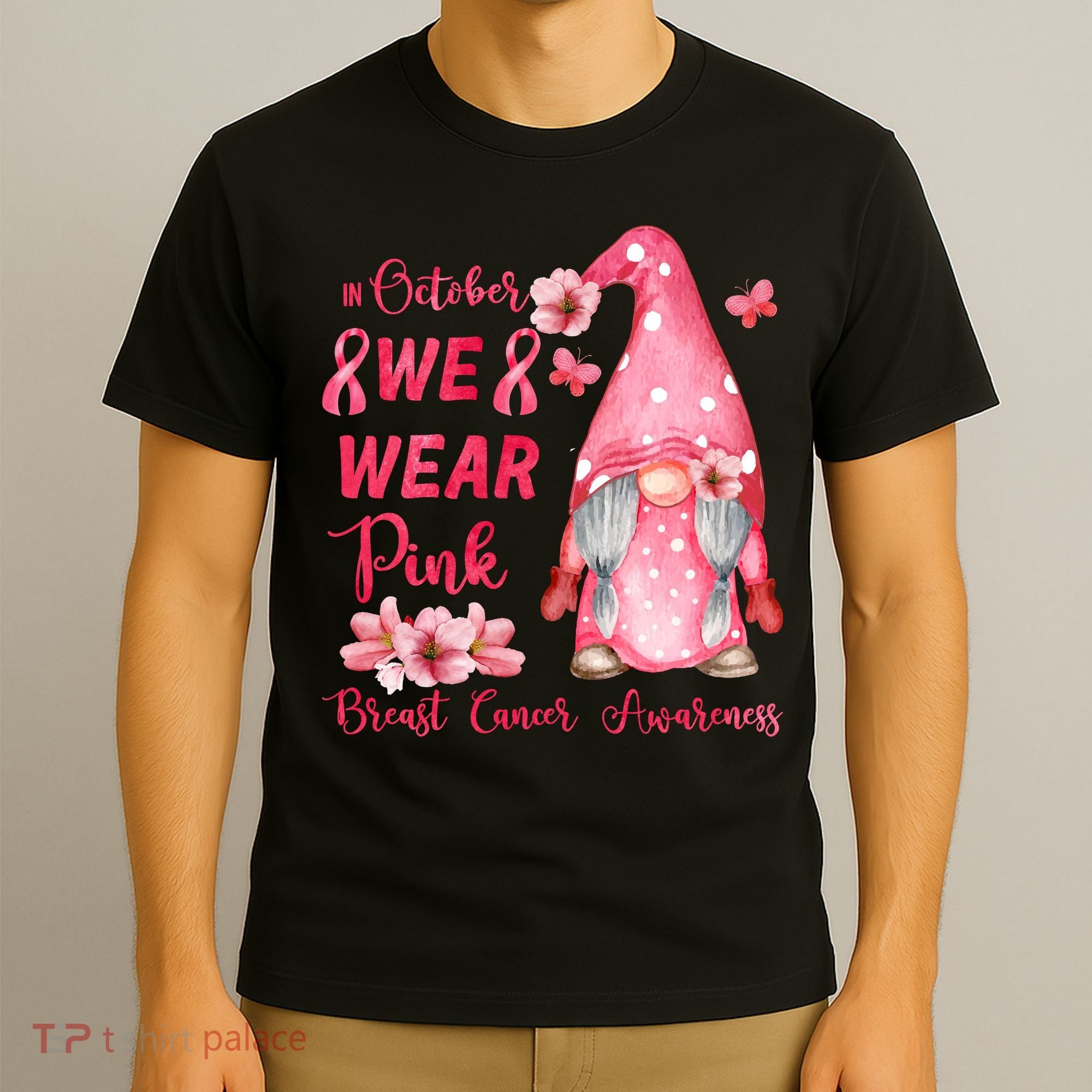 October We Wear Pink Gnome Breast Cancer Awareness T-Shirt