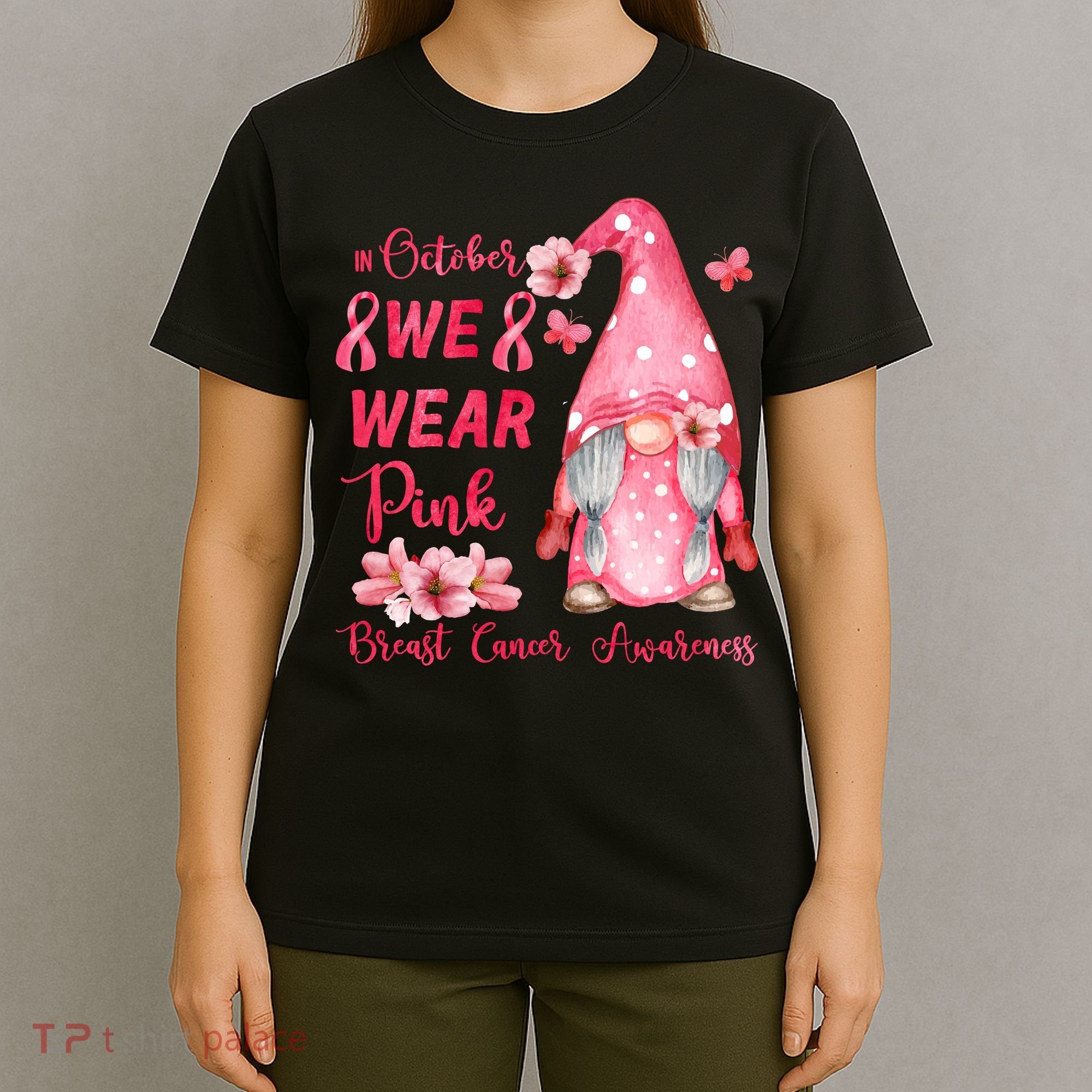 October We Wear Pink Gnome Breast Cancer Awareness T-Shirt