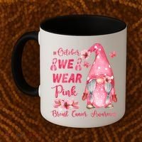 October We Wear Pink Gnome Breast Cancer Awareness Coffee Mug thumb 2