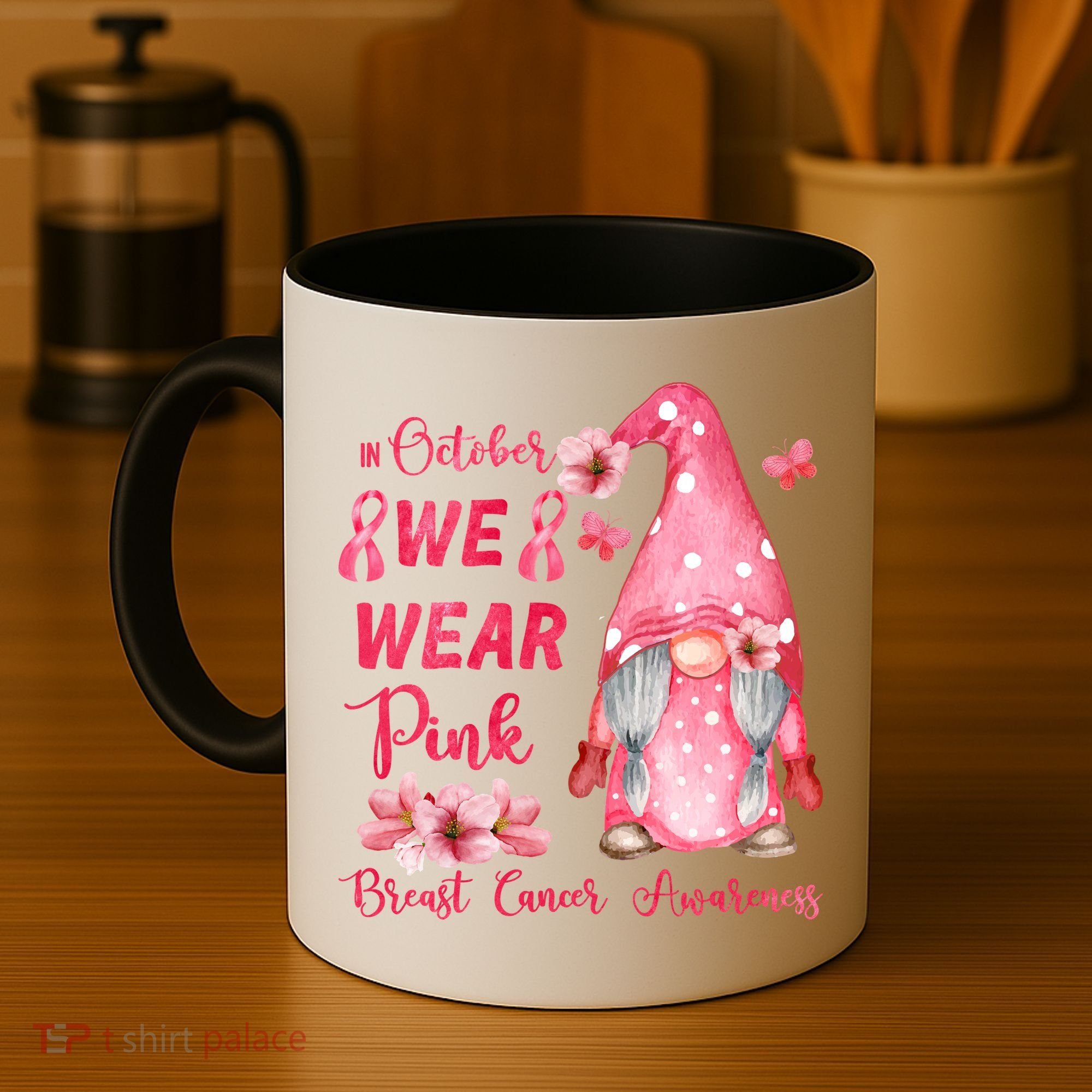 October We Wear Pink Gnome Breast Cancer Awareness Coffee Mug