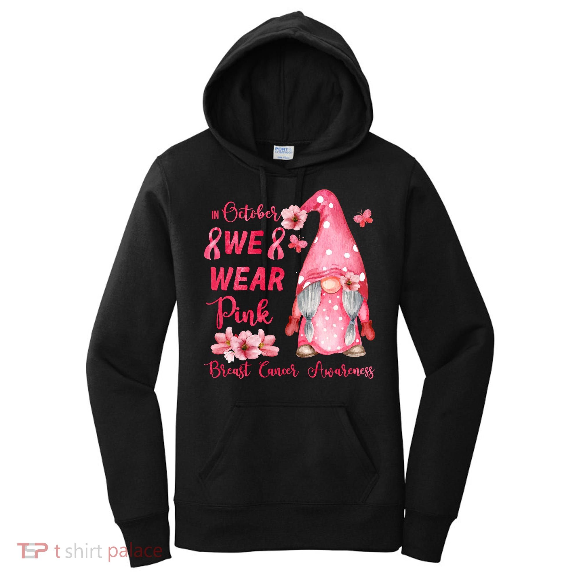 October We Wear Pink Gnome Breast Cancer Awareness Women's Hoodie