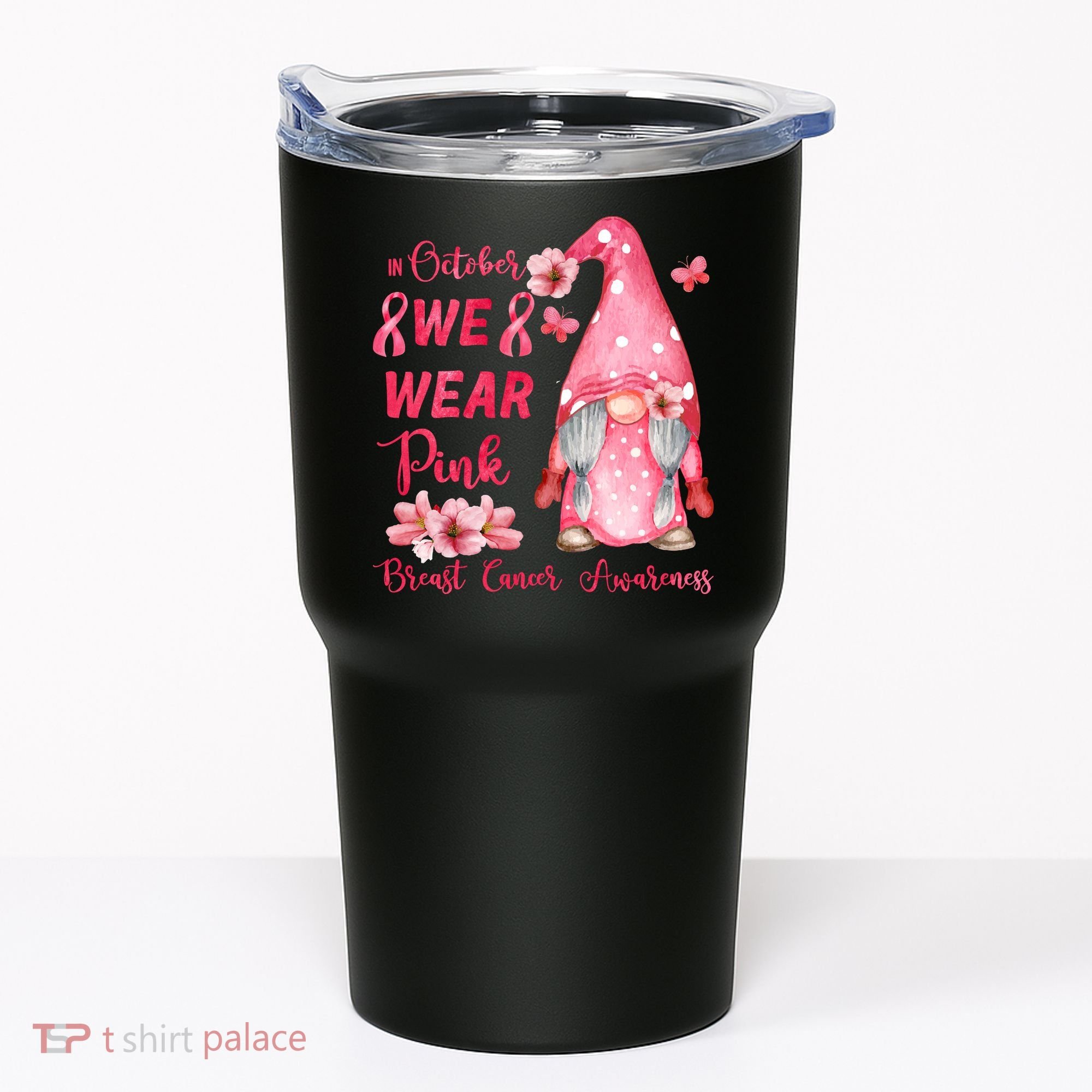 October We Wear Pink Gnome Breast Cancer Awareness Tumbler
