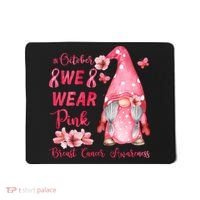 October We Wear Pink Gnome Breast Cancer Awareness Mousepad thumb 0