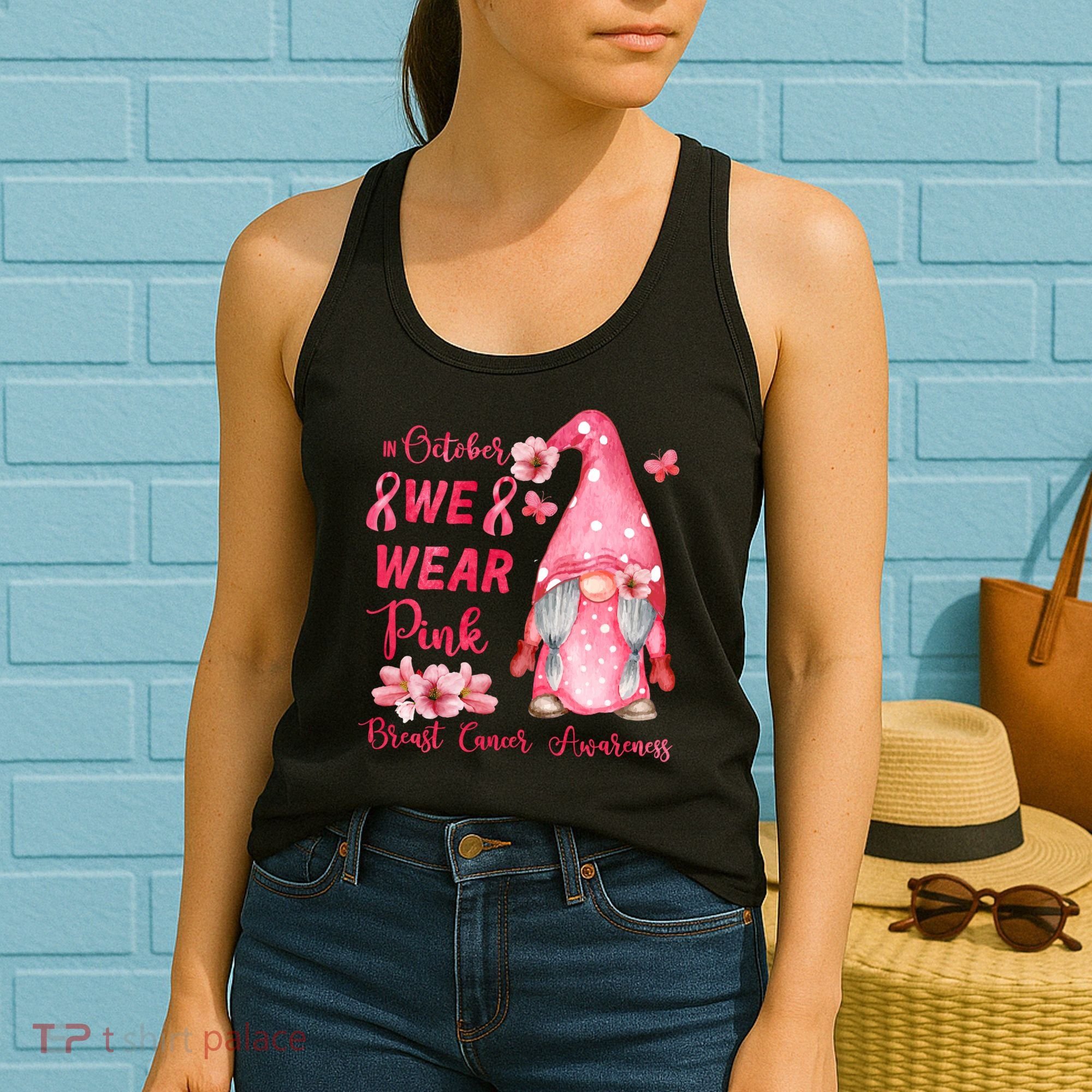 October We Wear Pink Gnome Breast Cancer Awareness Women's Tank Top