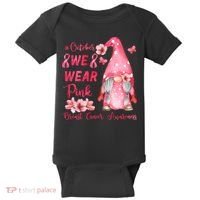 October We Wear Pink Gnome Breast Cancer Awareness Baby Bodysuit thumb 0