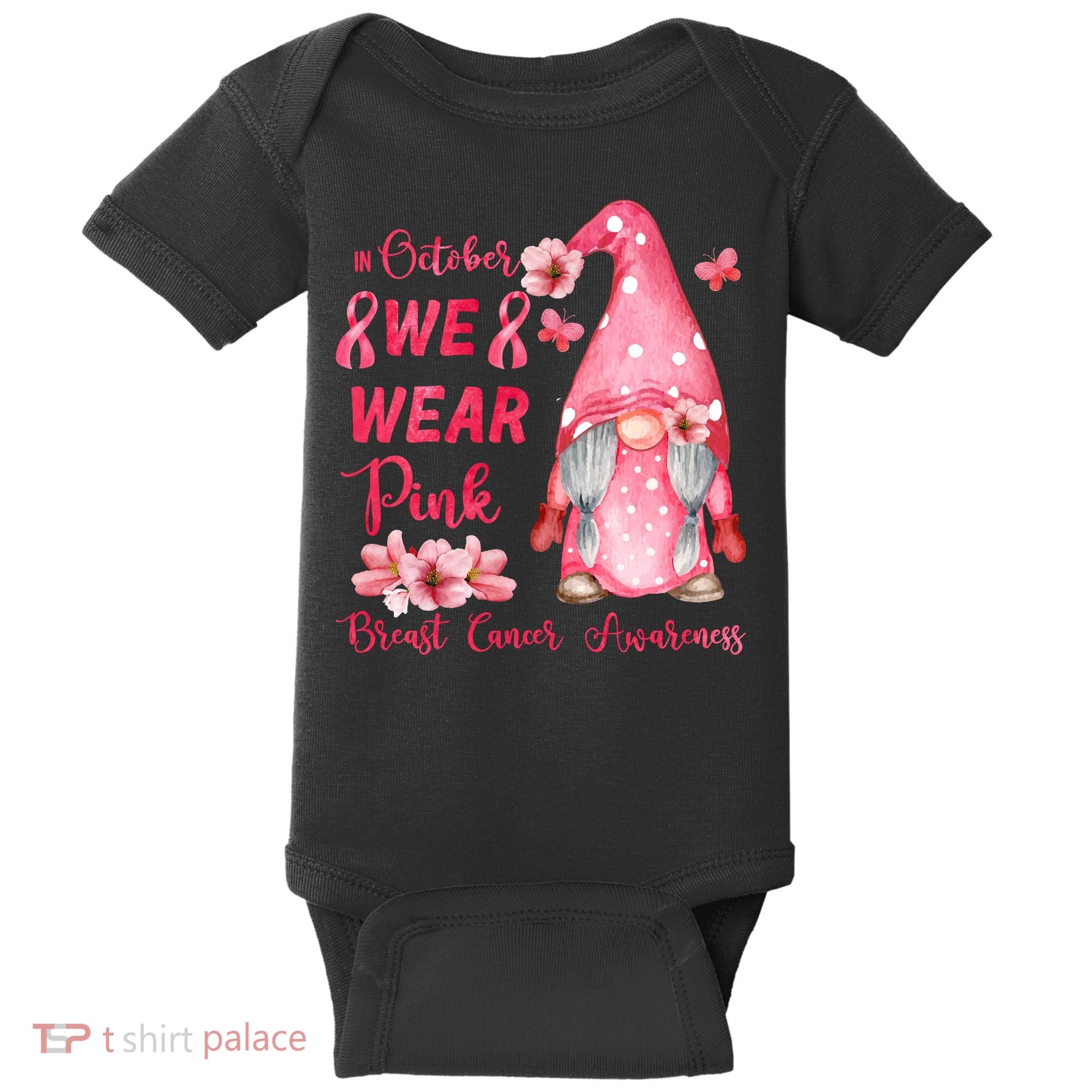 October We Wear Pink Gnome Breast Cancer Awareness Baby Bodysuit