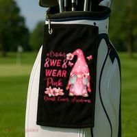 October We Wear Pink Gnome Breast Cancer Awareness Golf Towel thumb 2