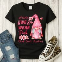 October We Wear Pink Gnome Breast Cancer Awareness Women's T-Shirt thumb 3
