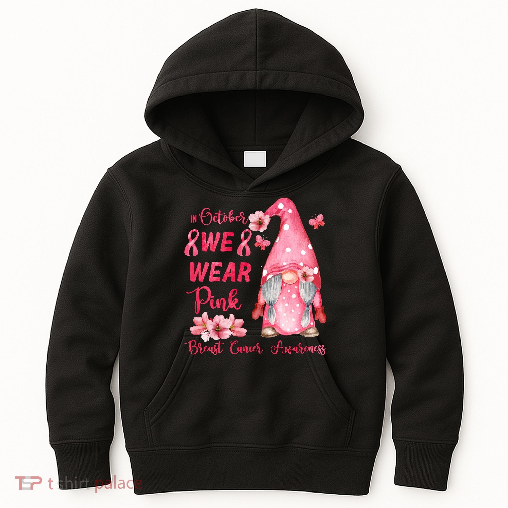 October We Wear Pink Gnome Breast Cancer Awareness Kids Hoodie