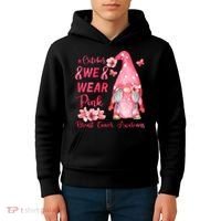 October We Wear Pink Gnome Breast Cancer Awareness Kids Hoodie thumb 4